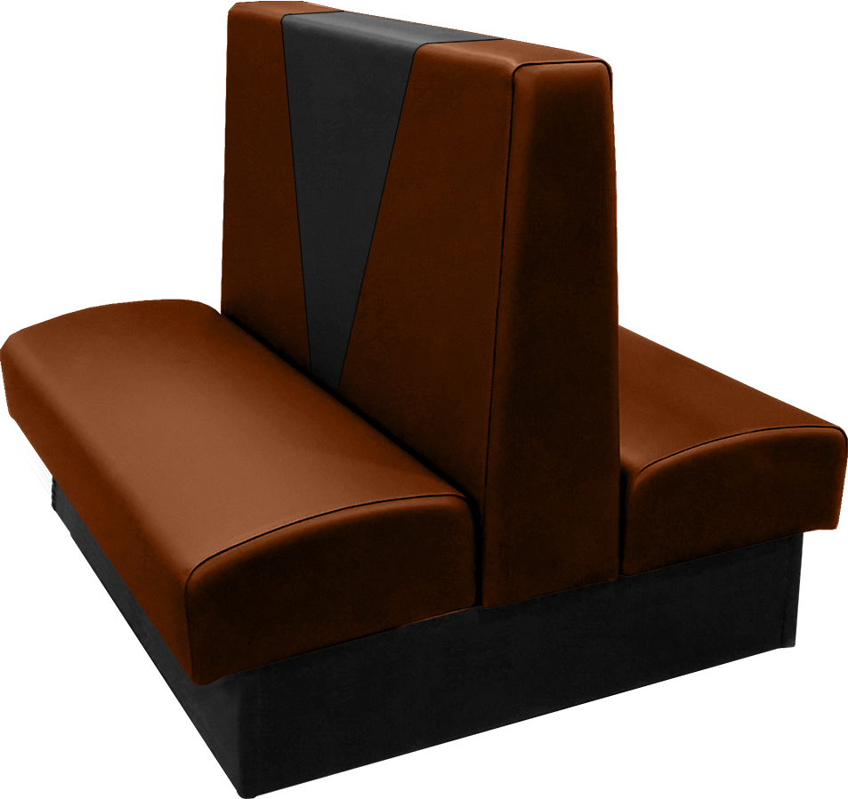 Clarke vinyl-upholstered restaurant booth with in-house chestnut vinyl and in-house black accent panel