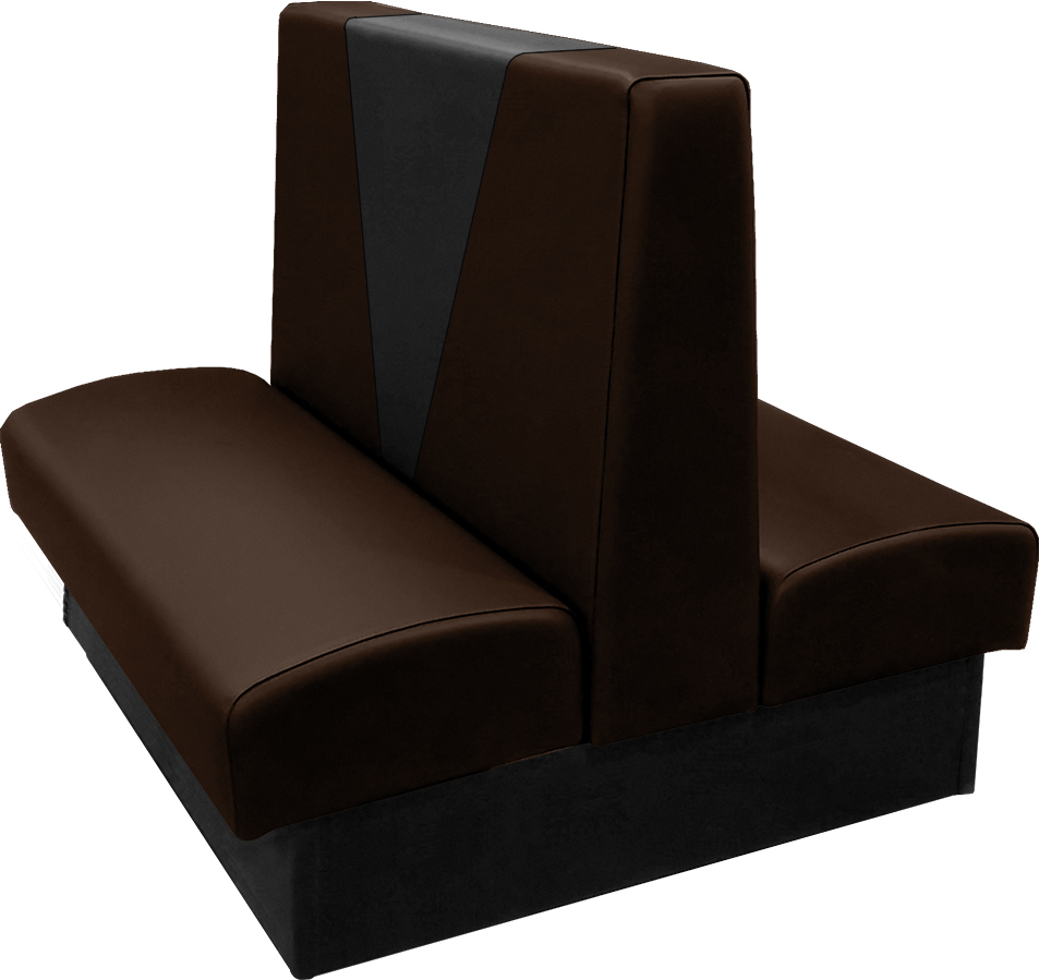 Clarke vinyl-upholstered restaurant booth with in-house espresso vinyl and in-house black accent panel
