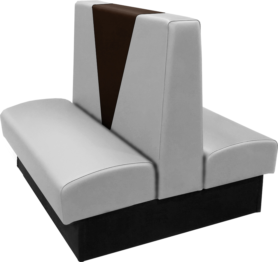 Clarke vinyl-upholstered restaurant booth with in-house gray vinyl and in-house espresso accent panel