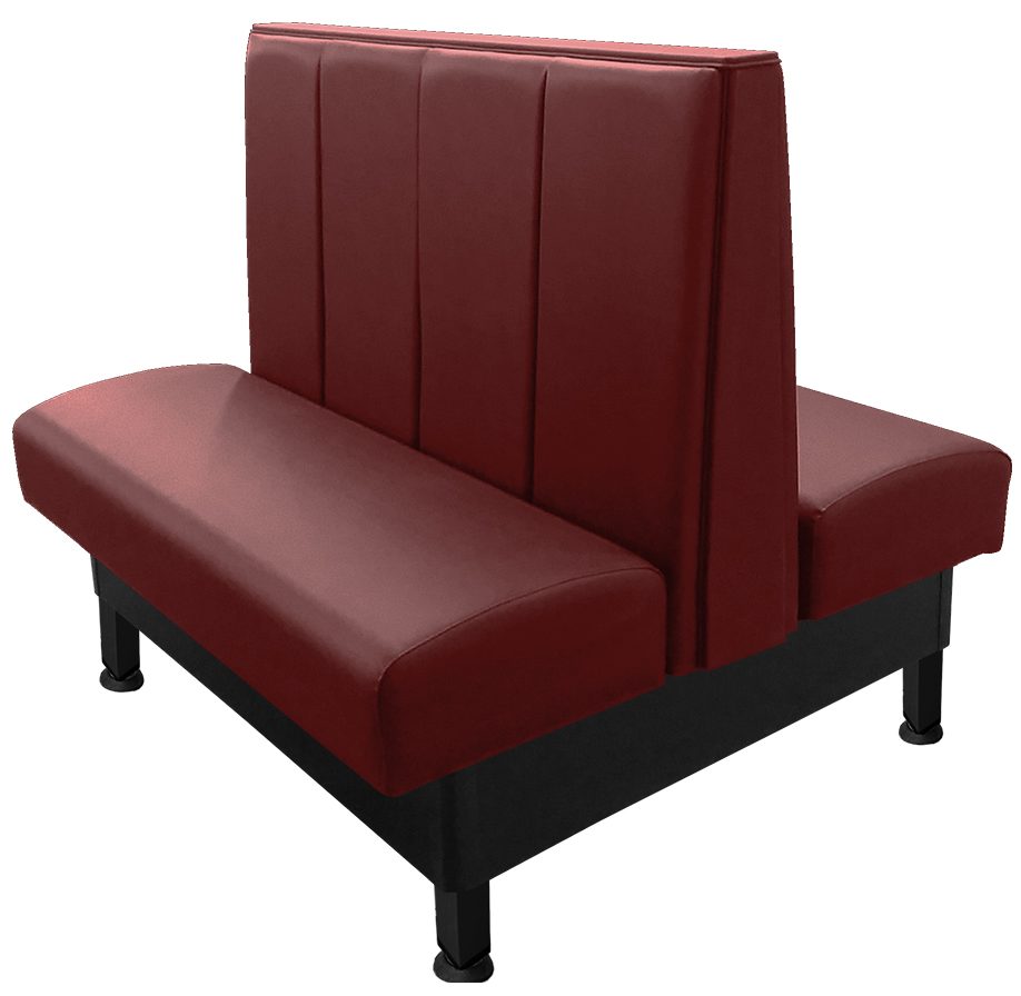 Farley vinyl/upholstered restaurant booth with 4" black metal legs and wine vinyl