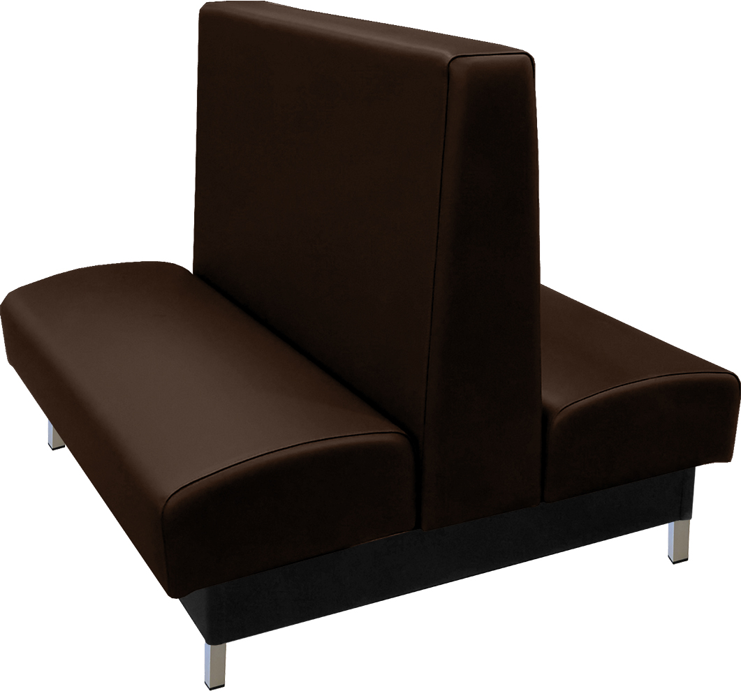 Grove vinyl-upholstered double restaurant booth espresso vinyl with brushed aluminum legs