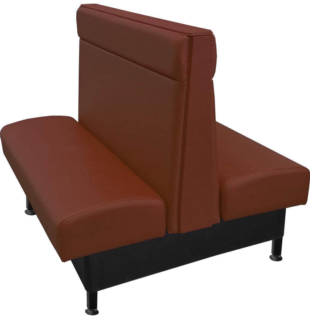 Lakota vinyl/upholstered restaurant double booth with black metal legs and in-house chestnut vinyl