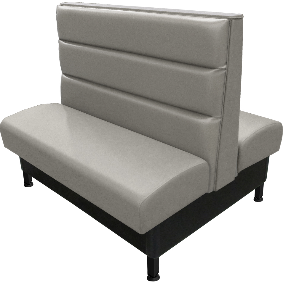 Lisbon vinyl/upholstered restaurant booth with horizontal channelback, black metal legs & gray vinyl