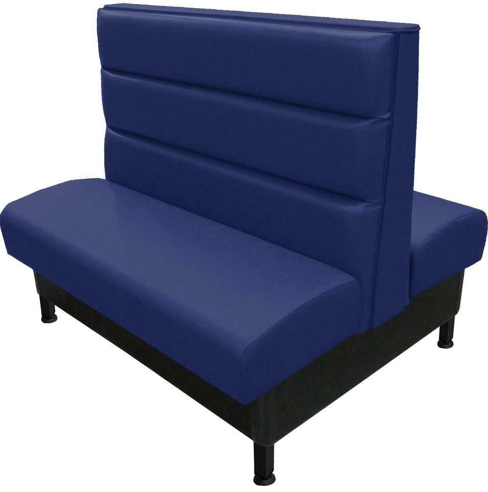 Lisbon vinyl/upholstered restaurant booth with horizontal channelback, black metal legs & navy vinyl