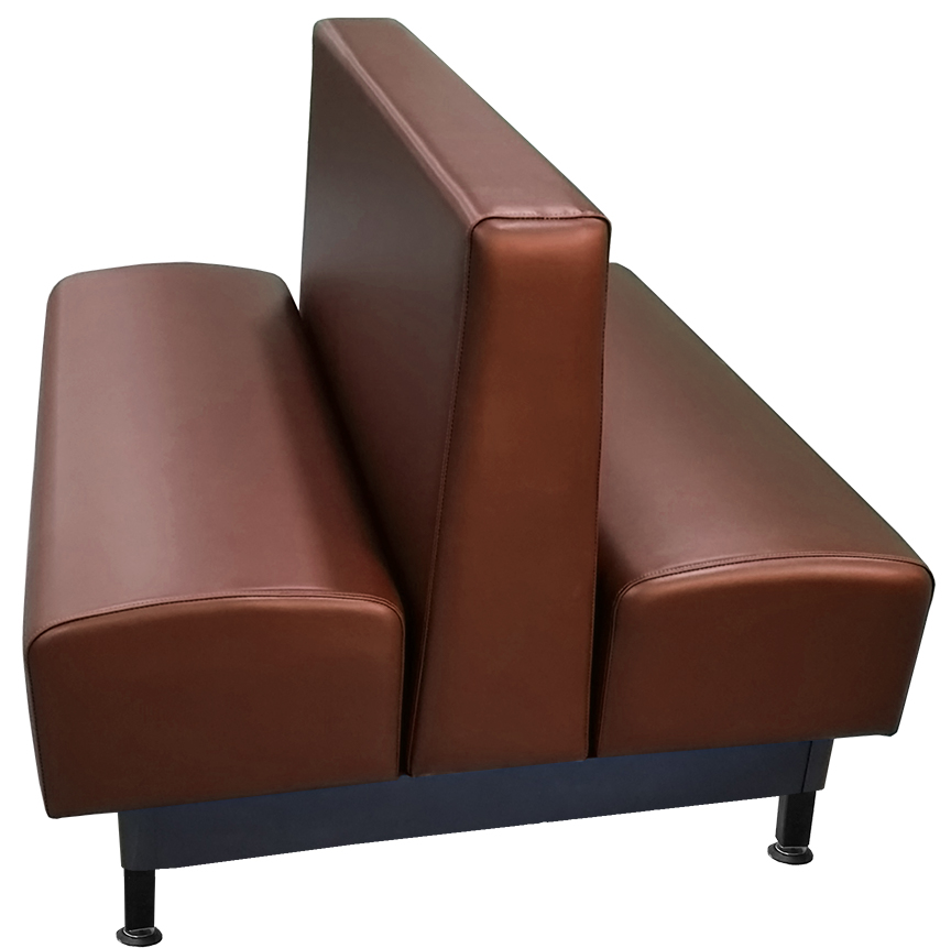 Onslow vinyl/upholstered restaurant booth with black metal legs and chestnut vinyl