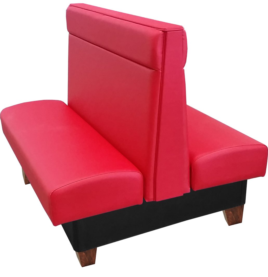 Remsen vinyl/upholstered restaurant double booth with wood legs and in-house red vinyl