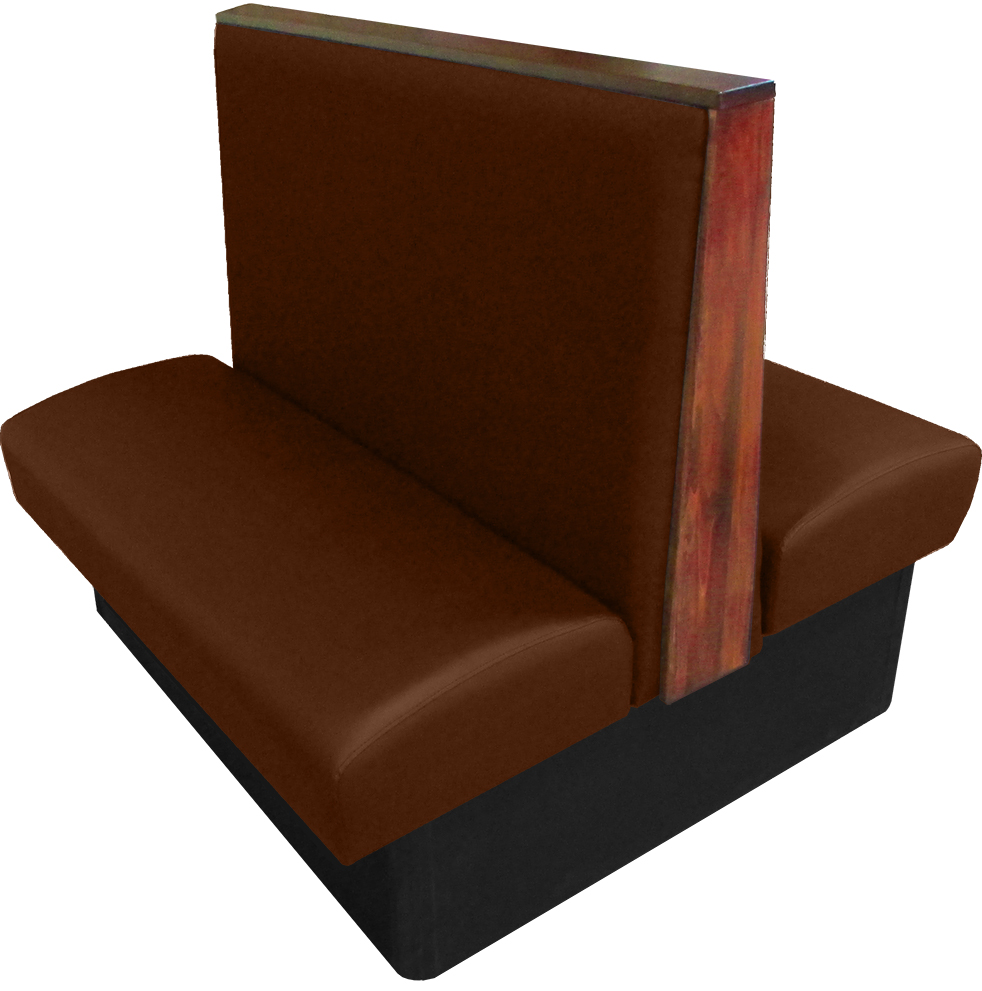 Simpson vinyl/upholstered restaurant booth with wood top/end cap in autumn haze stain and chestnut vinyl