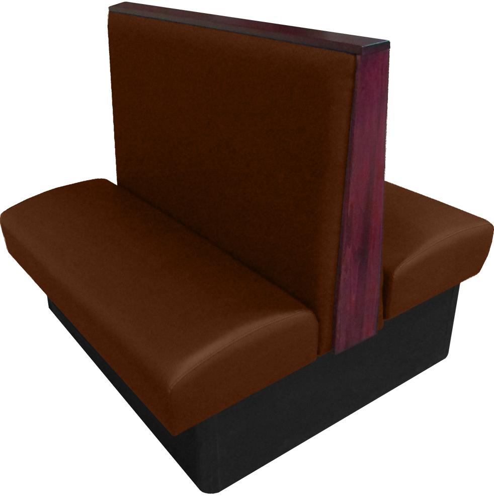 Simpson vinyl/upholstered restaurant booth with wood top/end cap in mahogany stain and chestnut vinyl