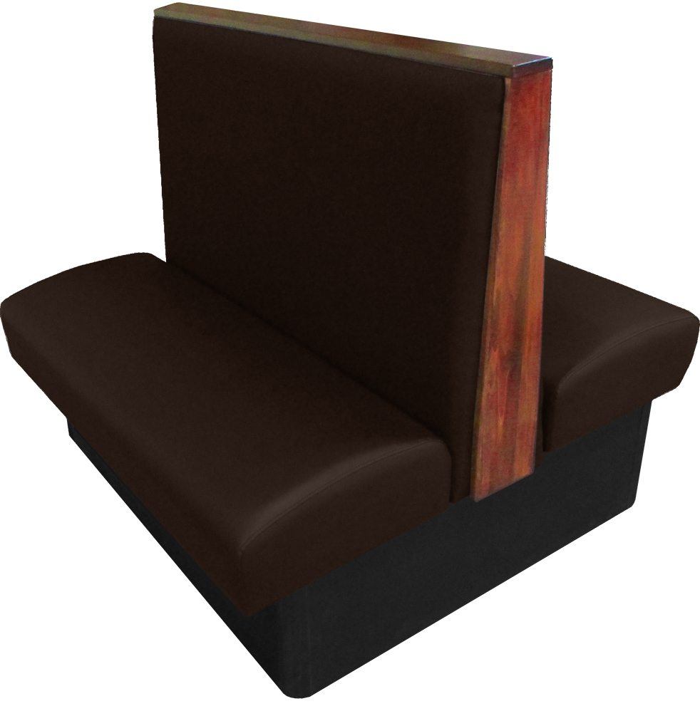 Simpson vinyl/upholstered restaurant booth with wood top/end cap in autumn haze stain and espresso vinyl