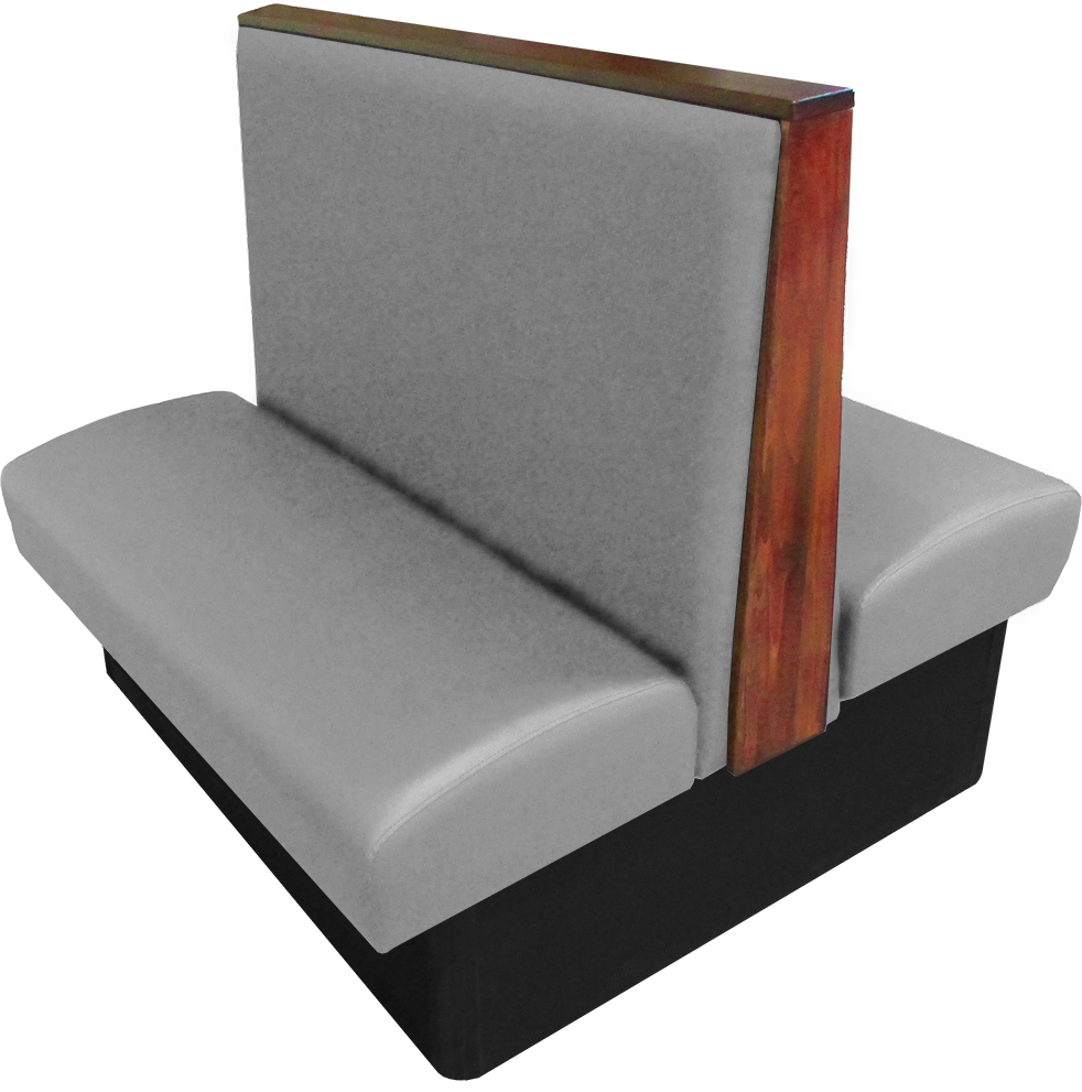 Simpson vinyl/upholstered restaurant booth with wood top/end cap in autumn haze stain and gray vinyl