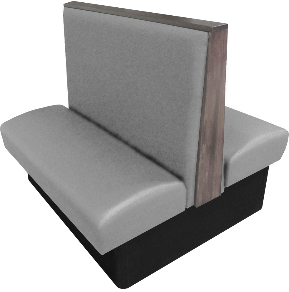 Simpson vinyl/upholstered restaurant booth with wood top/end cap in dove gray stain and gray vinyl