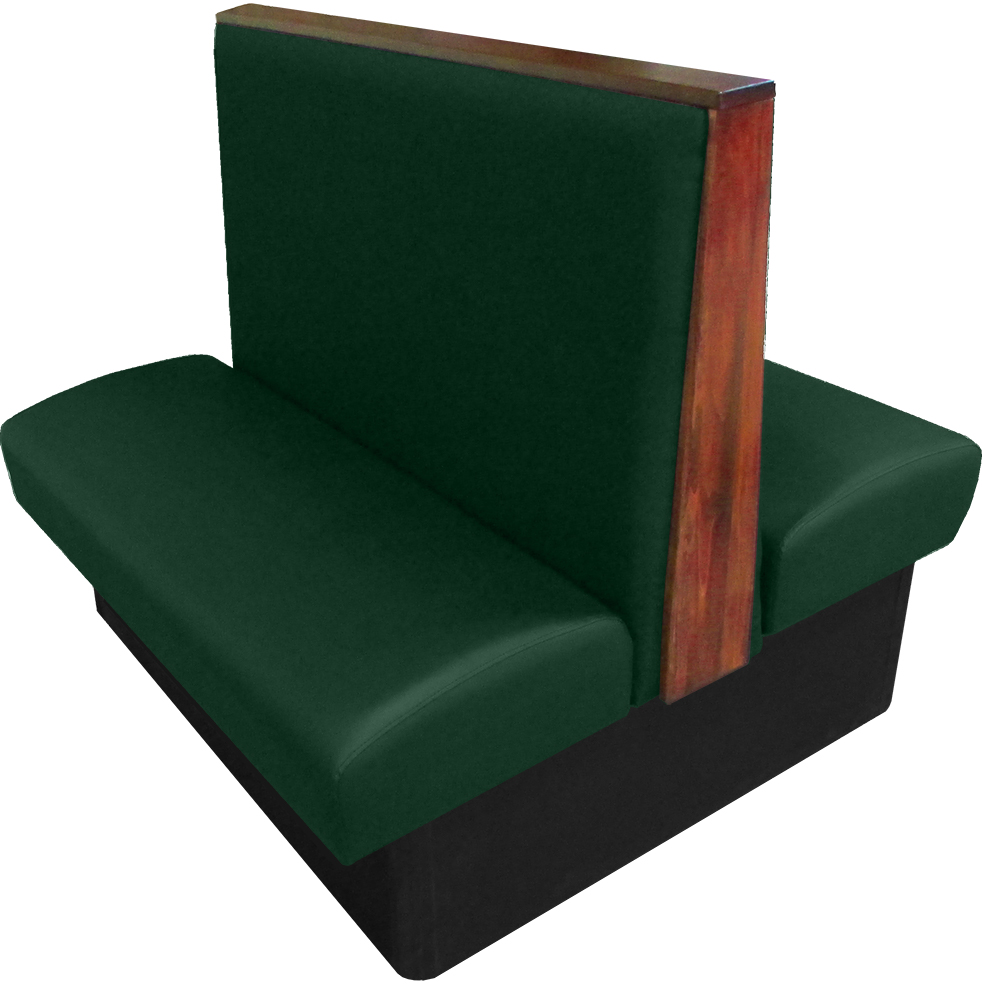 Simpson vinyl/upholstered restaurant booth with wood top/end cap in autumn haze stain and hunter green vinyl