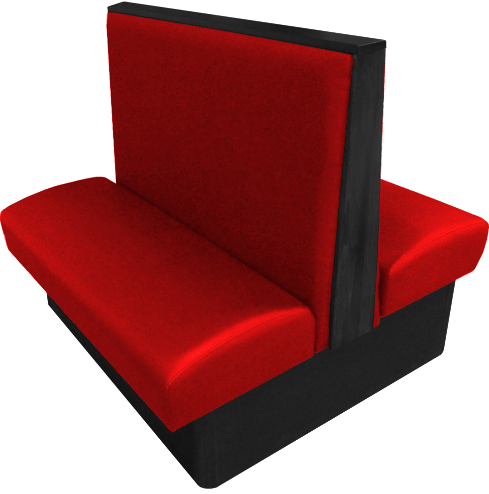 Simpson vinyl/upholstered restaurant booth with wood top/end cap in black stain and red vinyl