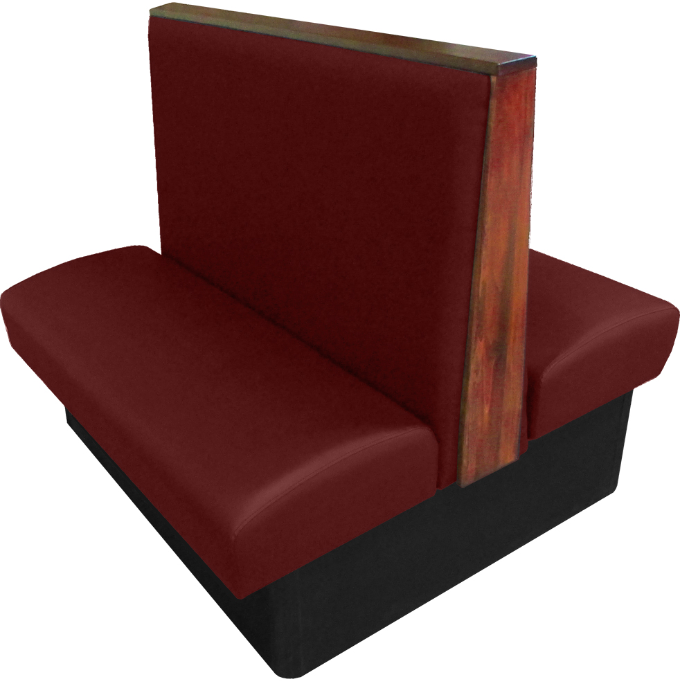 Simpson vinyl/upholstered restaurant booth with wood top/end cap in autumn haze stain and wine vinyl