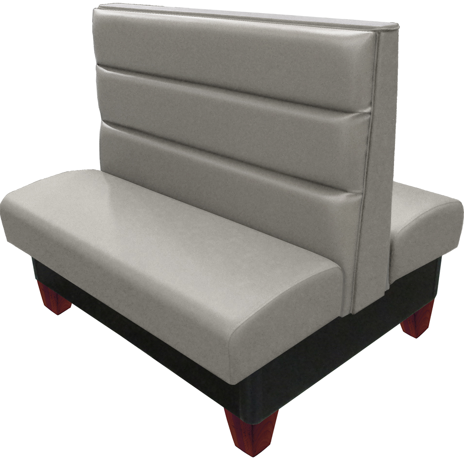 Worthington vinyl/upholstered restaurant booth with mahogany stained wood legs & gray vinyl