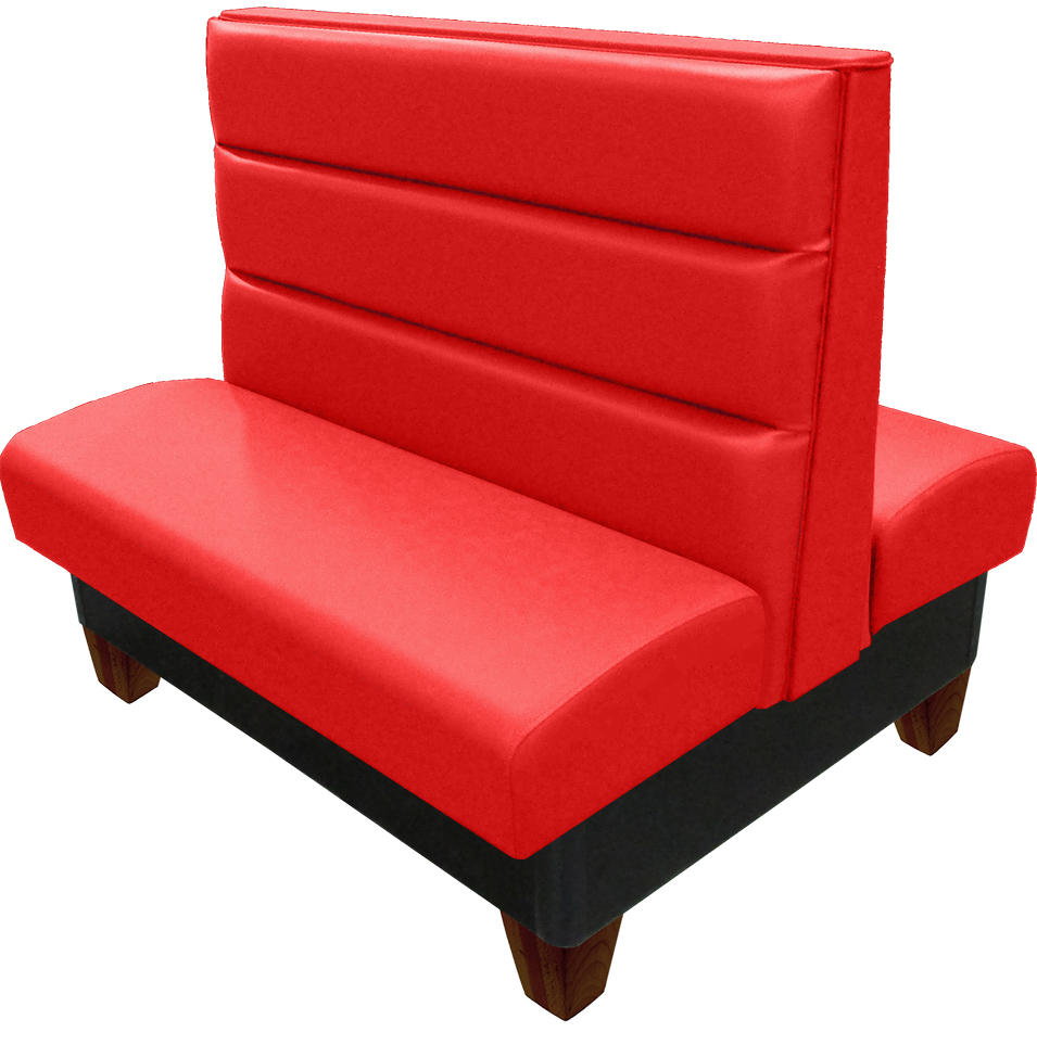 Worthington vinyl/upholstered restaurant booth with american walnut stained wood legs & red vinyl