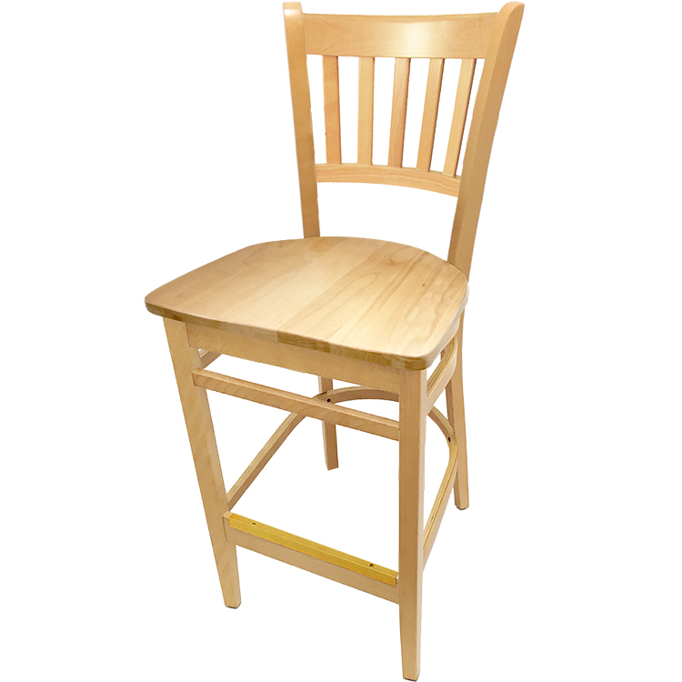 WB102NT Verticalback Barstool with Solid Wood Frame in Clear Coat finish with matching solid wood seat