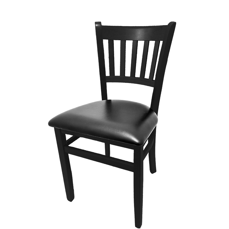 WC102BLK-BLK Verticalback Chair with black stain solid wood frame and black vinyl seat