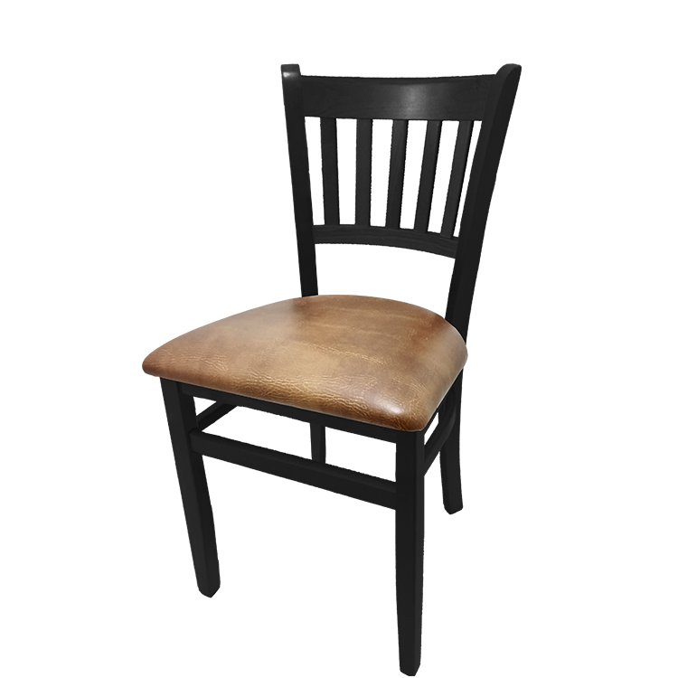 WC102BLK-BUC Verticalback Chair with black stain solid wood frame and buckskin vinyl seat