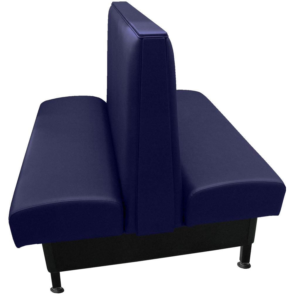 Ames vinyl/upholstered restaurant double booth with in-house navy vinyl and black metal legs