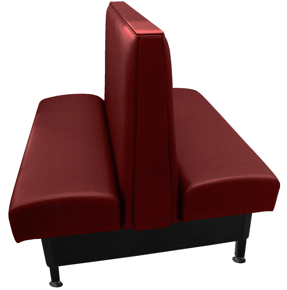 Ames vinyl/upholstered restaurant double booth with in-house wine vinyl and black metal legs