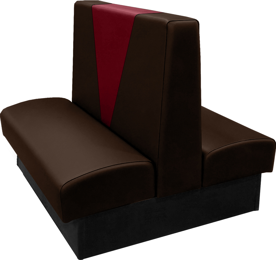 Clarke vinyl-upholstered double booth with in-house espresso vinyl and in-house wine accent panel