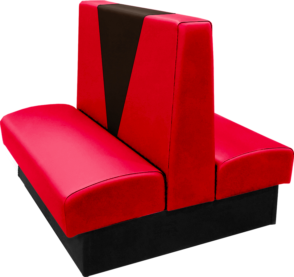 Clarke vinyl-upholstered double booth with in-house red vinyl and in-house espresso accent panel