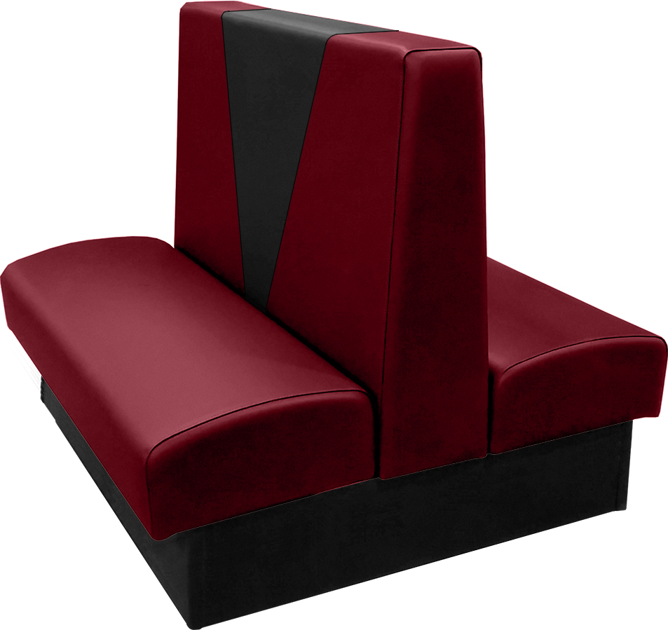 Clarke vinyl-upholstered double booth with in-house wine vinyl and in-house black accent panel