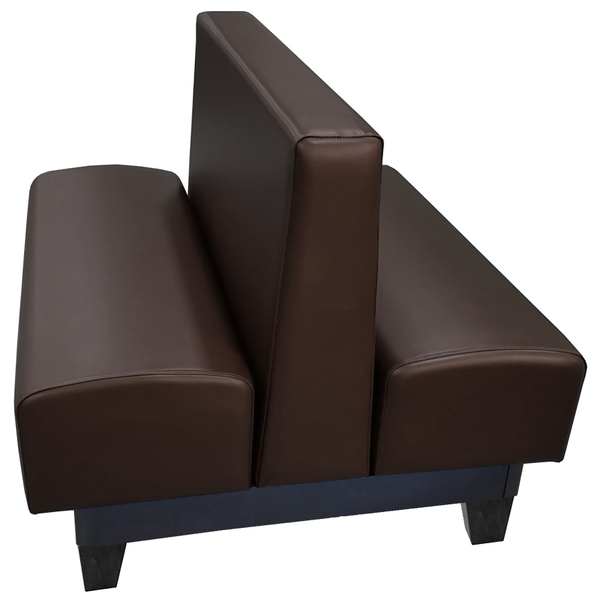 Edinburg vinyl/upholstered restaurant booth with black stained wooden legs and espresso vinyl