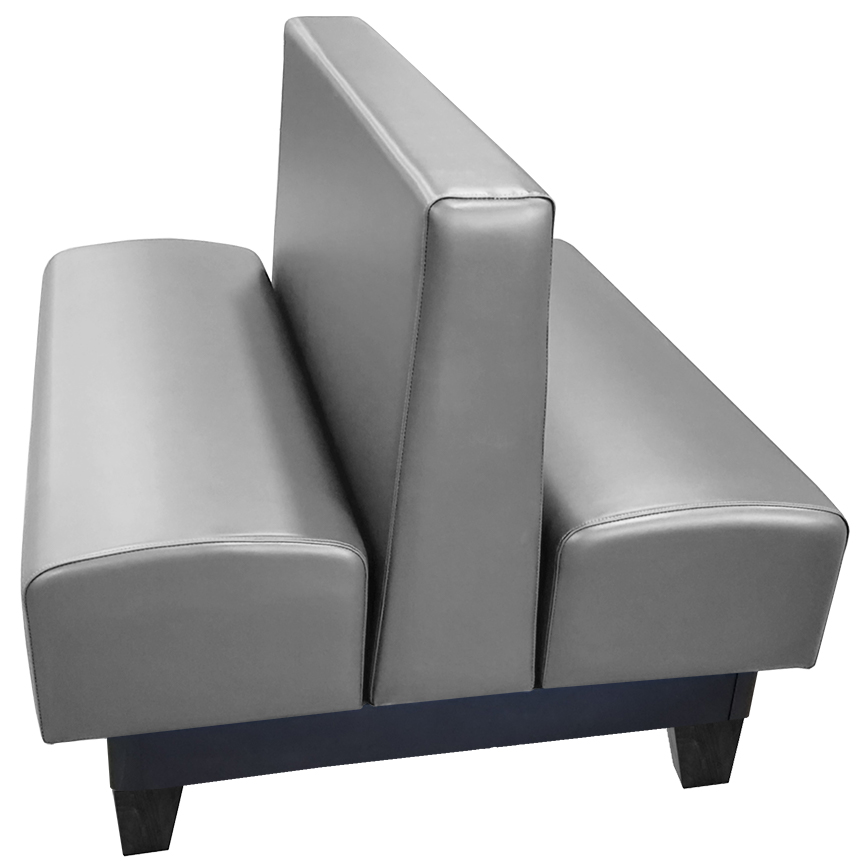 Edinburg vinyl/upholstered restaurant booth with black stained wooden legs and gray vinyl