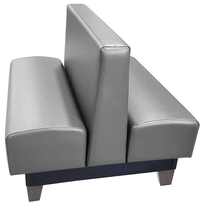 Edinburg vinyl/upholstered restaurant booth with dove gray stained wooden legs and gray vinyl