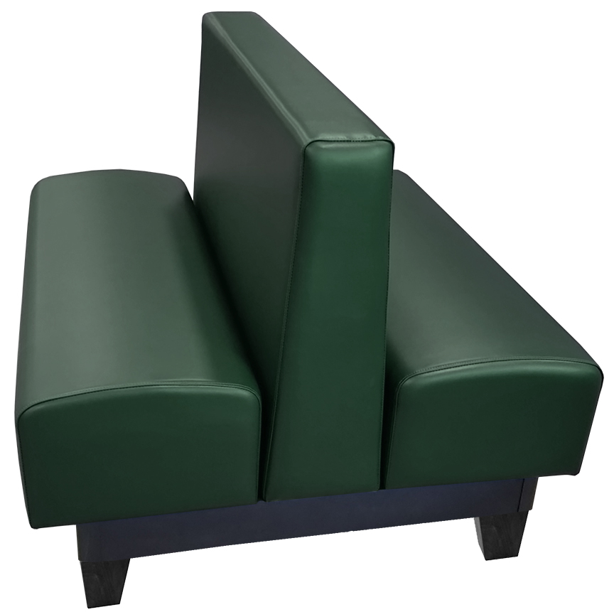 Edinburg vinyl/upholstered restaurant booth with black stained wooden legs and hunter green vinyl