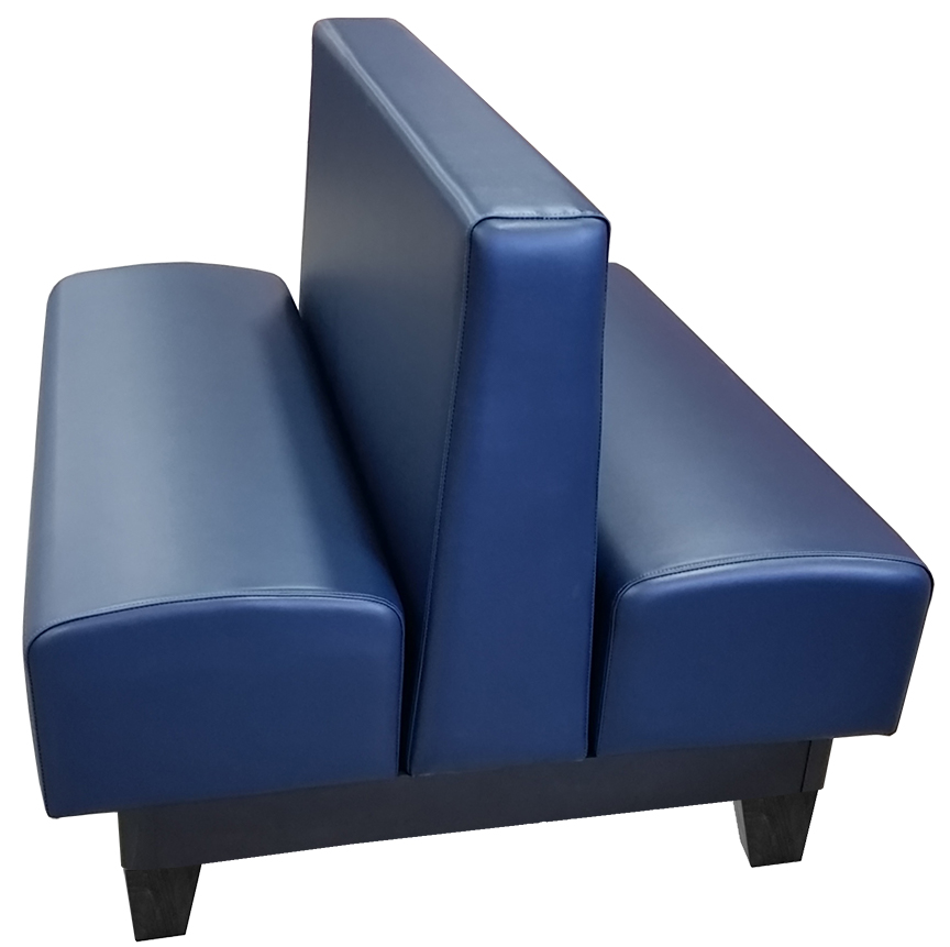 Edinburg vinyl/upholstered restaurant booth with black stained wooden legs and navy vinyl