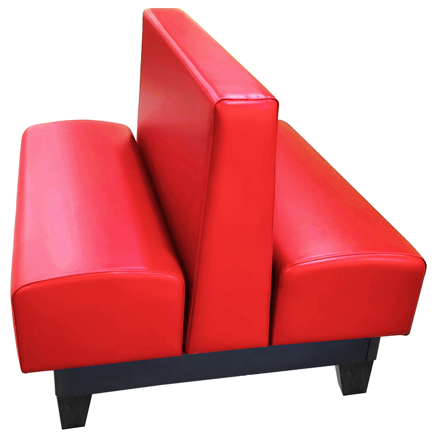 Edinburg vinyl/upholstered restaurant booth with black stained wooden legs and red vinyl