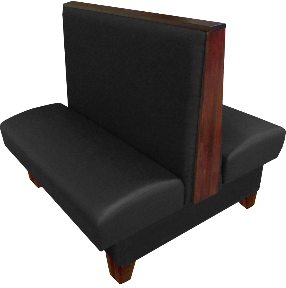 Ellsworth vinyl-upholstered double booth black vinyl American walnut top-end cap and legs web