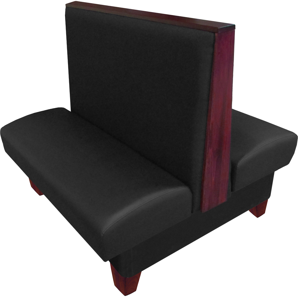 Ellsworth vinyl-upholstered double booth black vinyl mahogany top-end cap and legs web