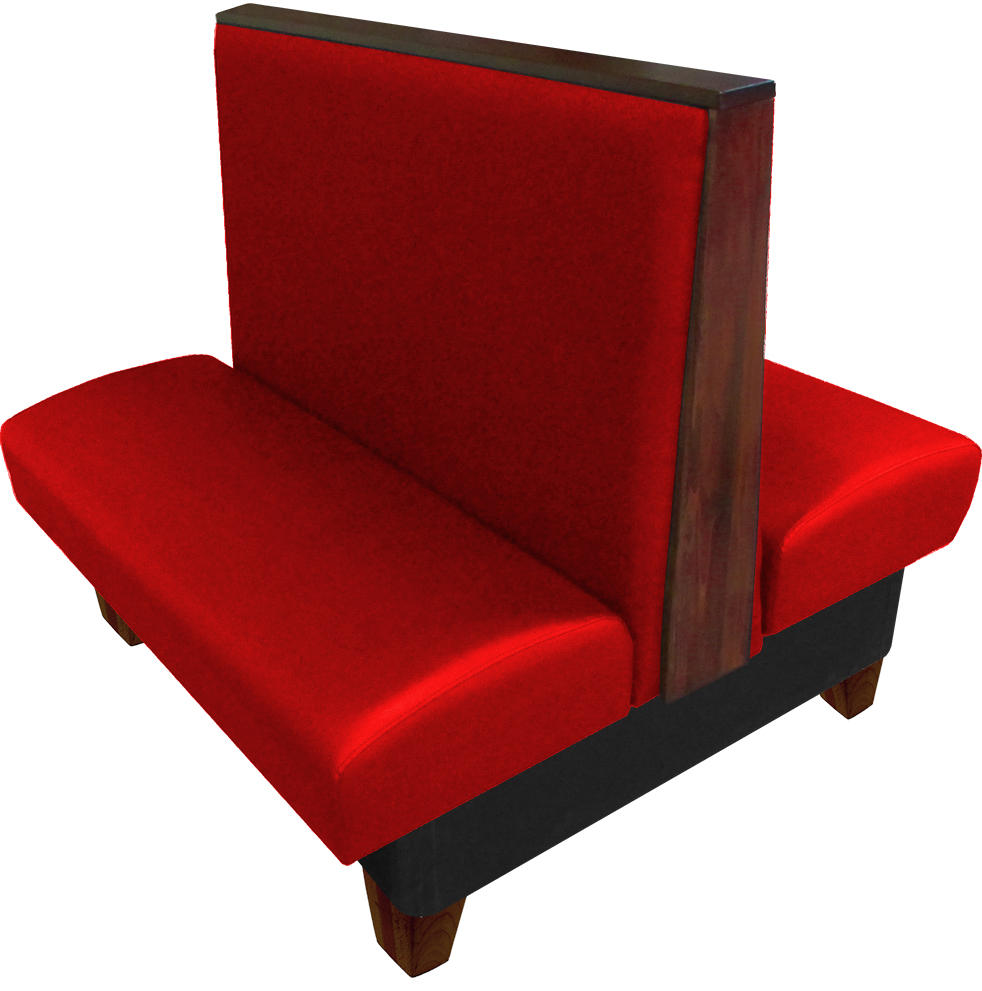 Ellsworth vinyl-upholstered double booth red vinyl American walnut top-end cap and legs web