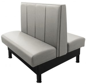 Farley vinyl/upholstered restaurant booth with 4" black metal legs and gray vinyl