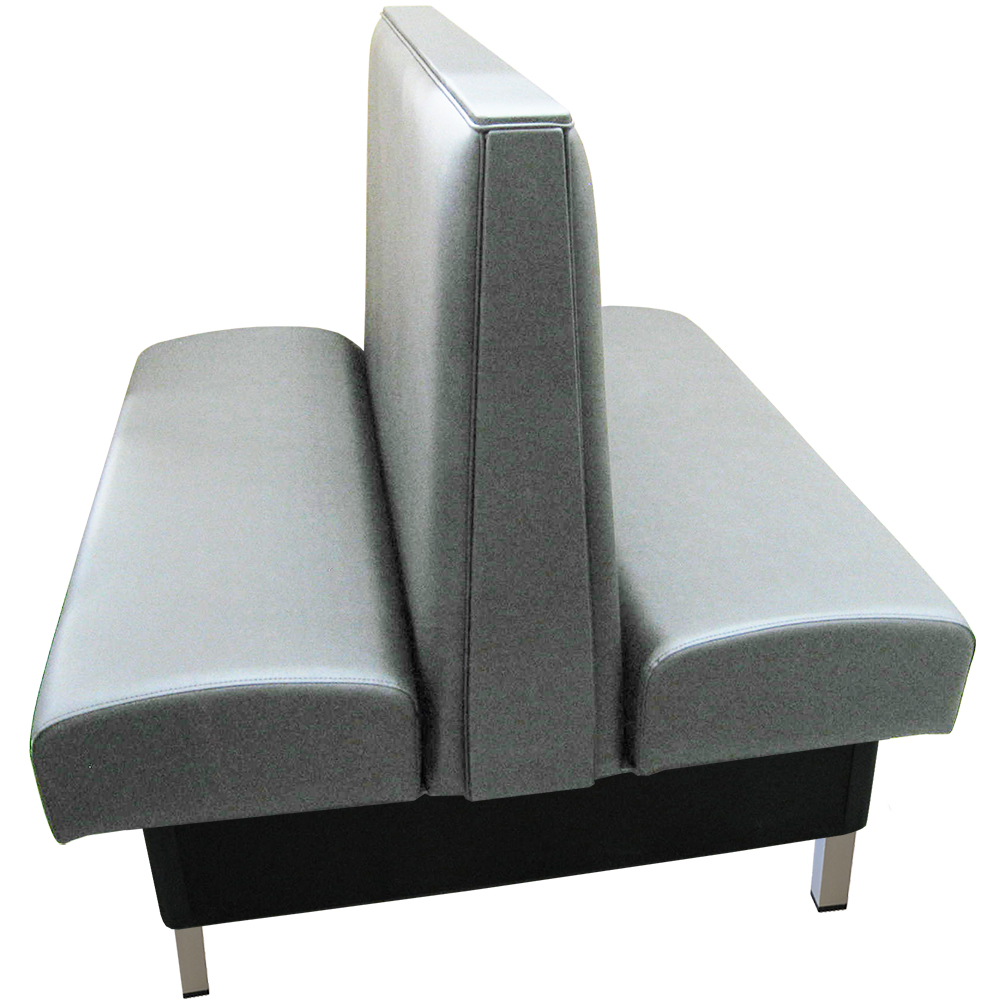 Garner vinyl/upholstered restaurant booths with in-house gray vinyl and brushed aluminum legs