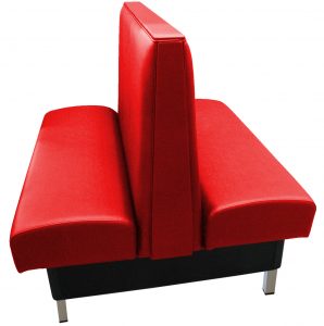 Garner vinyl/upholstered restaurant booths with in-house red vinyl and brushed aluminum legs