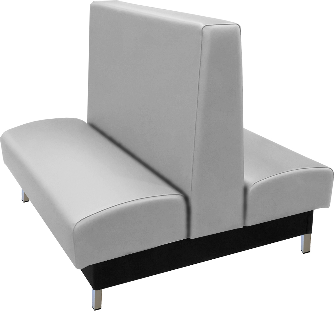 Grove vinyl-upholstered double restaurant booth gray vinyl with brushed aluminum legs
