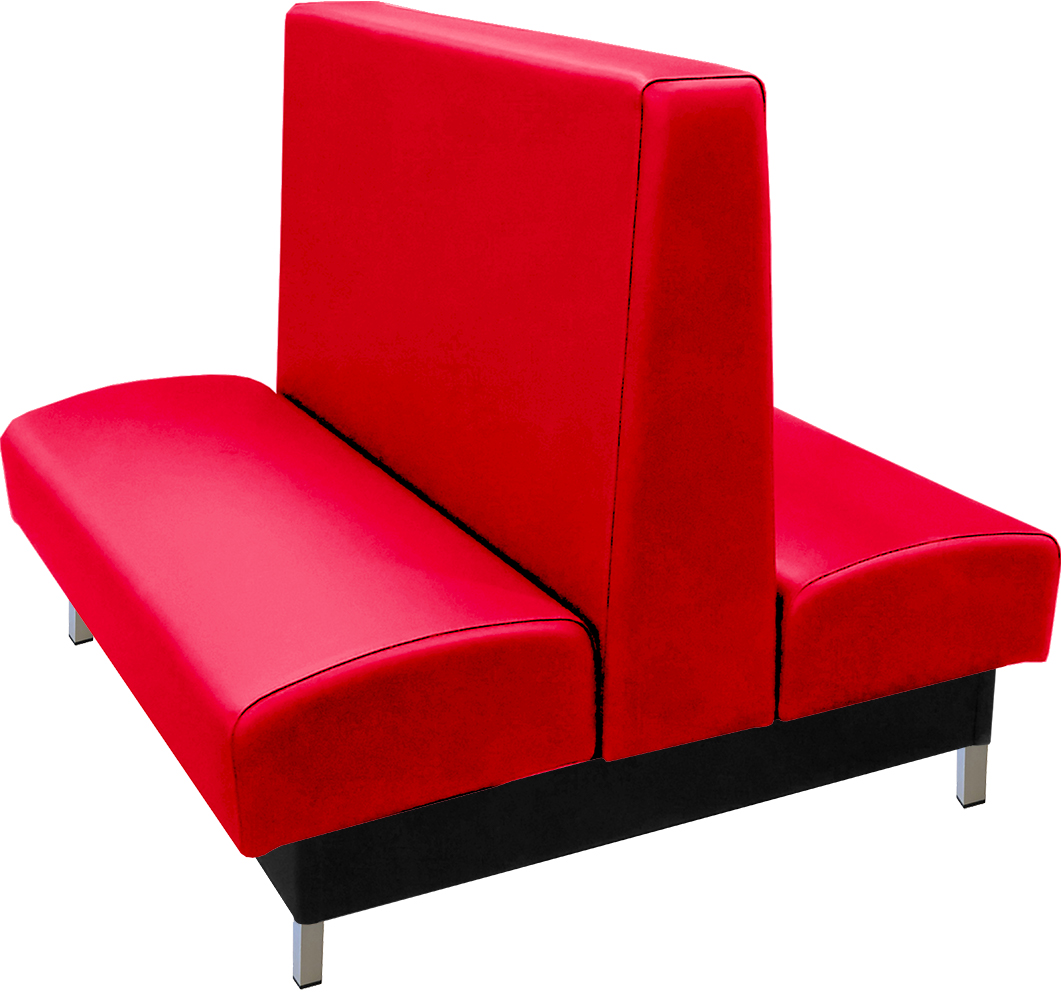 Grove vinyl-upholstered double restaurant booth red vinyl with brushed aluminum legs