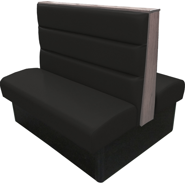 Irwin vinyl-upholstered booth with black vinyl seat-back dove gray stain wood top-end cap tbg v2 web