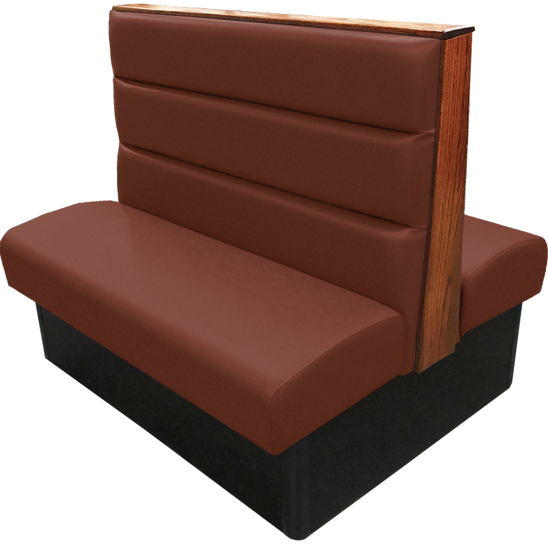 Irwin vinyl-upholstered booth with chestnut vinyl seat-back autumn haze stain wood top-end cap tbg v2 web