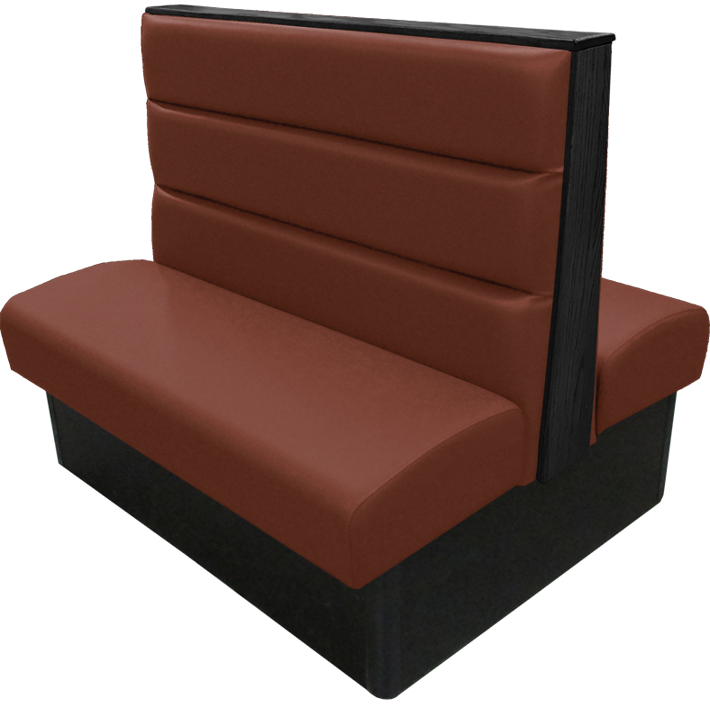 Irwin vinyl-upholstered booth with chestnut vinyl seat-back black stain wood top-end cap tbg v2 web