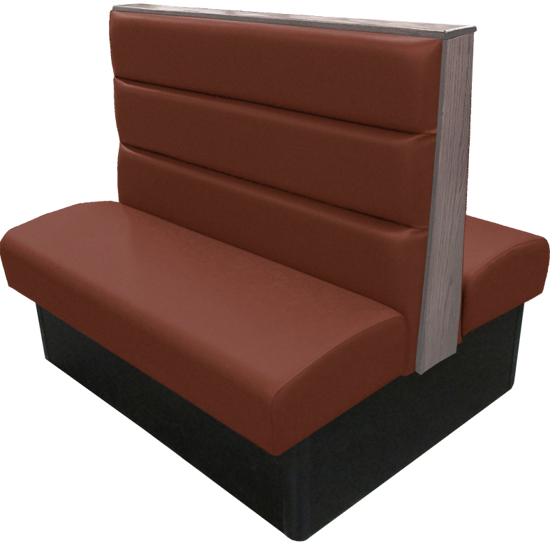 Irwin vinyl-upholstered booth with chestnut vinyl seat-back dove gray stain wood top-end cap tbg v2 web
