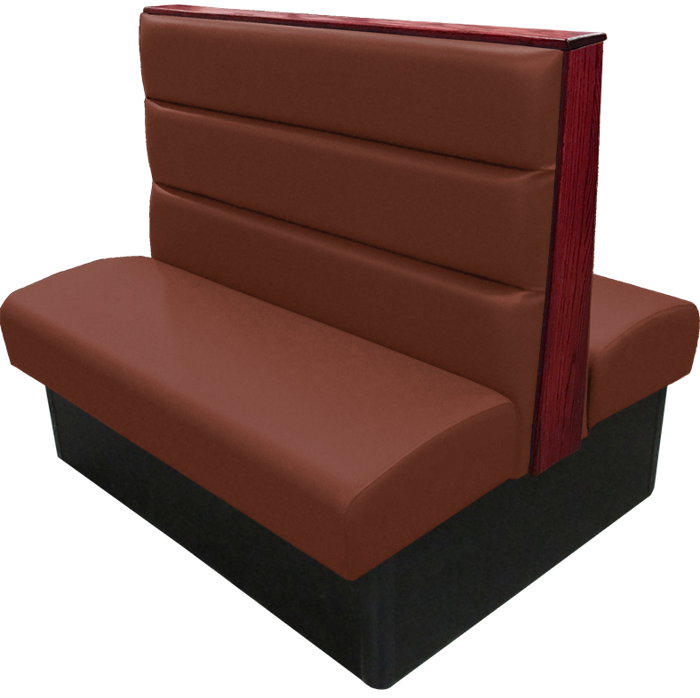 Irwin vinyl-upholstered booth with chestnut vinyl seat-back mahogany stain wood top-end cap tbg v2 web