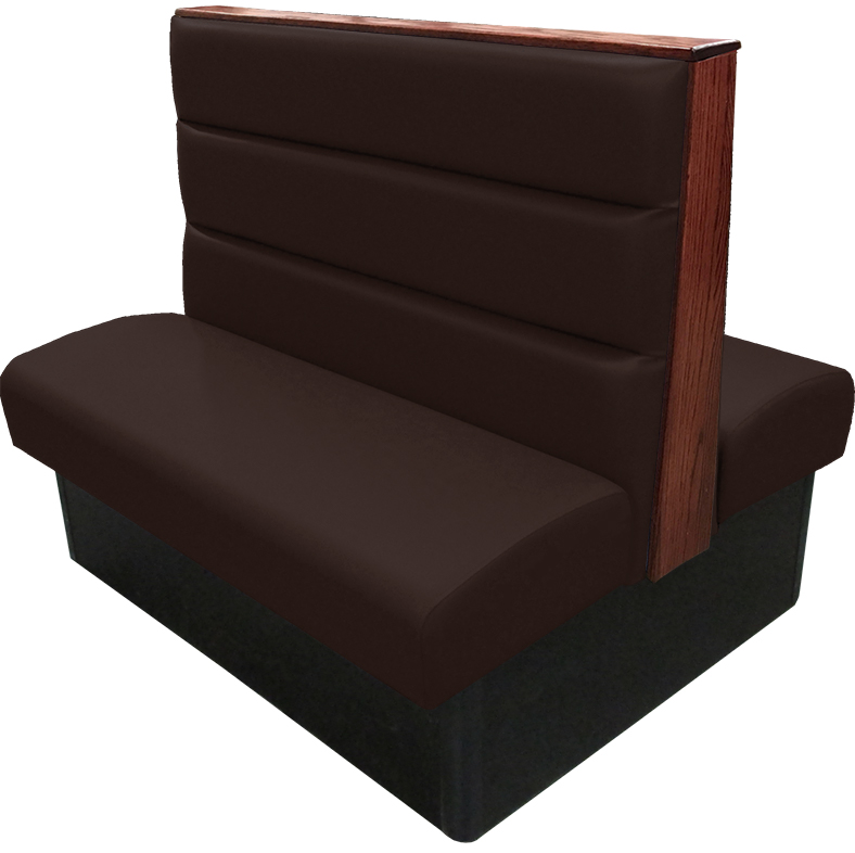 Irwin vinyl-upholstered booth with espresso vinyl seat-back American walnut stain wood top-end cap tbg v2 web