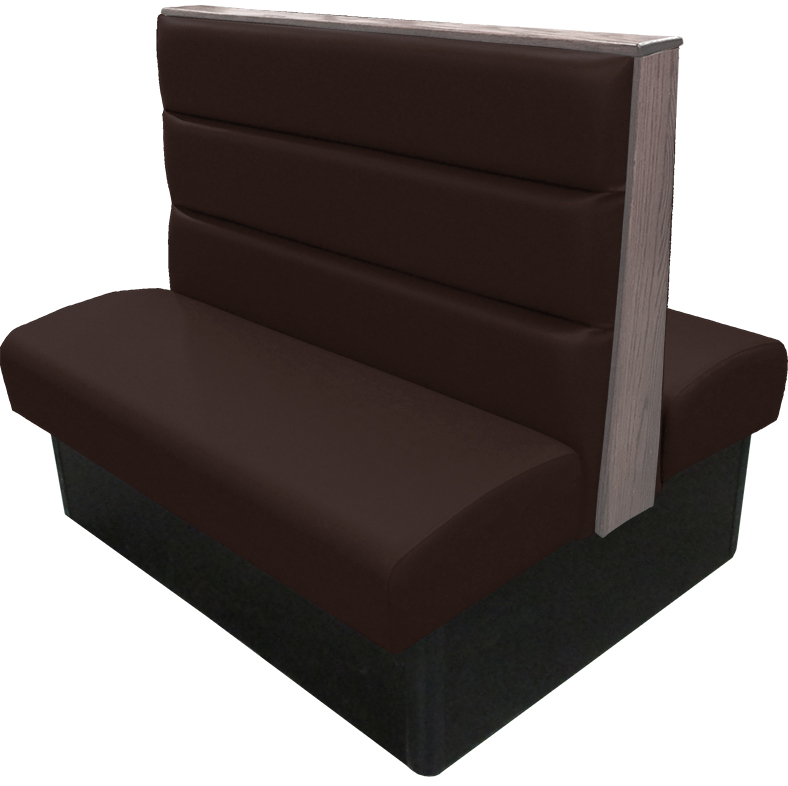 Irwin vinyl-upholstered booth with espresso vinyl seat-back dove gray stain wood top-end cap tbg v2 web
