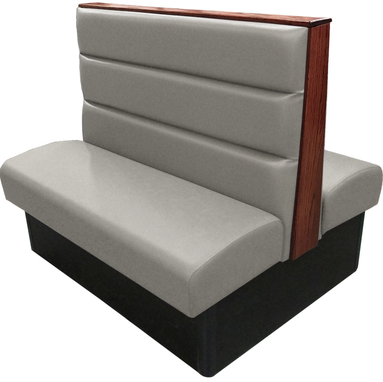 Irwin vinyl-upholstered booth with gray vinyl seat-back American walnut stain wood top-end cap tbg v2 web